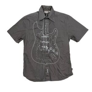 Fender Black Embroidered Guitar Button Down Shirt Mens Medium M